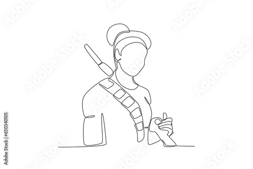 A female patriot carrying a gun. Revolucion mexicana one-line drawing