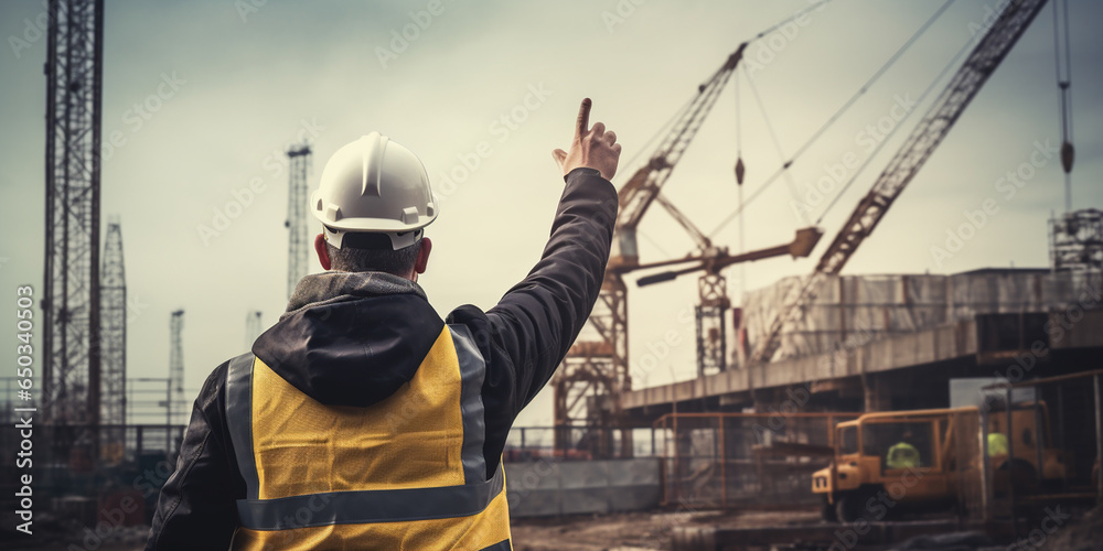 worker with helmet calling crane driver worker with helmet calling crane driver