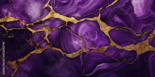 Purple marble stone with gold vein. Vivid graphite texture geode wallpaper background, Generative AI 
