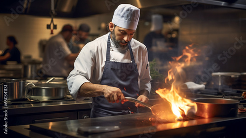 Gourmet Culinary Crafts. Chef in Upscale Restaurant Kitchen