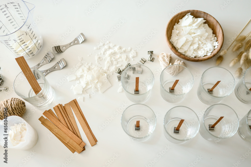 Tools for making candles in a workshop Tools for making candles in a workshop