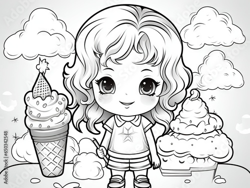  a girl holding an ice cream cone and a cupcake. generative ai