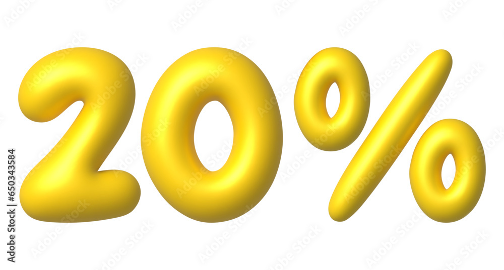 Golden glossy 20 percent discount vector icon. 3d vector realistic design element. Golden glossy 20 percent discount vector icon. 3d vector realistic design element.