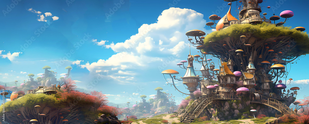 fantastic house. Banner. Wallpaper. Copy space. Generated AI. Edited in