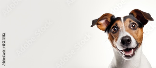Adorable Jack Russell Terrier puppy portrait on white background conveying motion beauty and pet life © AkuAku