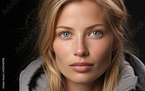 Scandinavian face female model posing for skincare campaigns. Generative AI