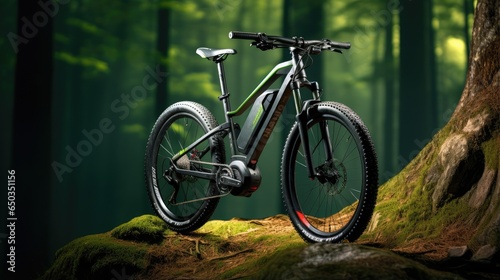 An electric bike surrounded by lush greenery  a sustainable way to enjoy nature.