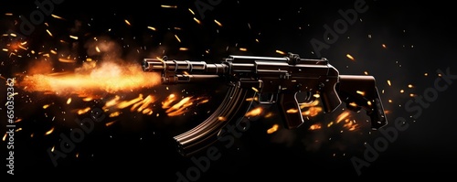 Tableau sur toile firing assault riffle shooting firepower bullets isolated on black background fo