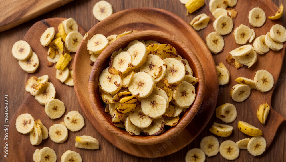 Fototapeta premium Delicious appetizing banana chips