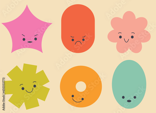 cute geometric characters expressing different emotions