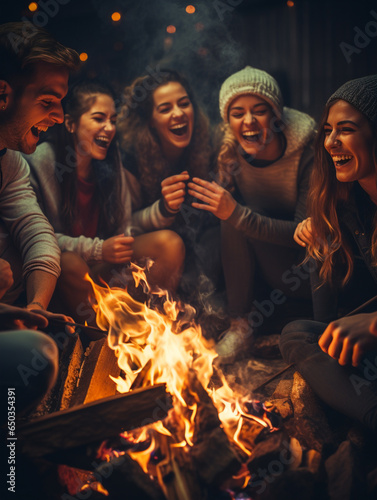 A Photo of a Group of Friends Roasting Marshmallows on an Open Fire