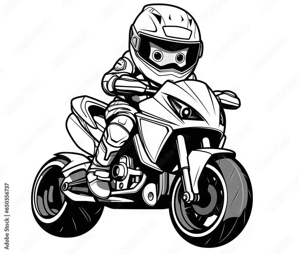 a drawing of a person riding a motorcycle on a white background. generative ai a drawing of a person riding a motorcycle on a white background. generative ai