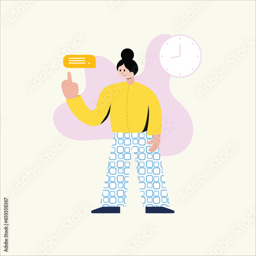A flat illustration of a girl having an idea.