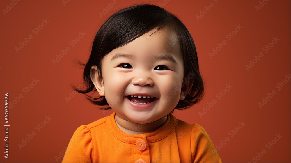 An adorable Asian toddler's beaming smile shines in this heartwarming studio shot An adorable Asian toddler's beaming smile shines in this heartwarming studio shot