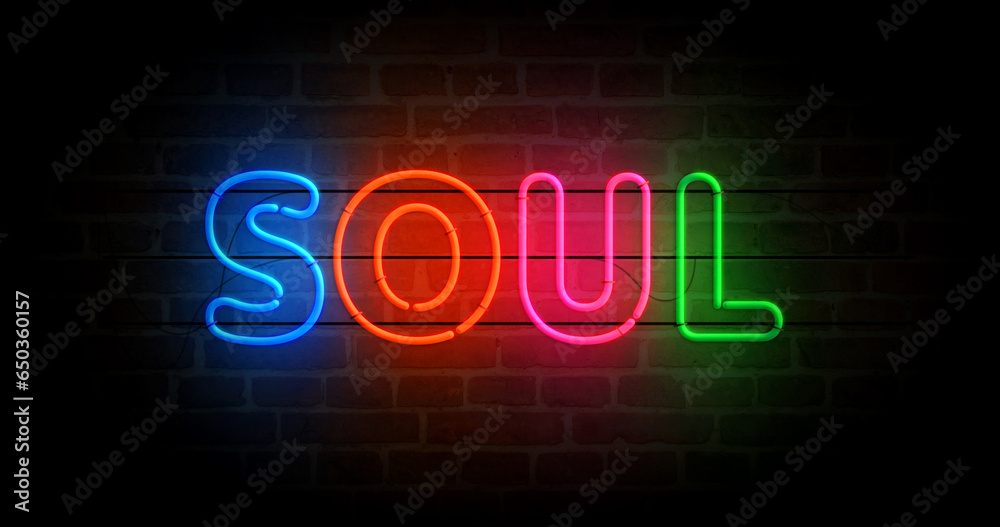Soul music neon light 3d illustration
