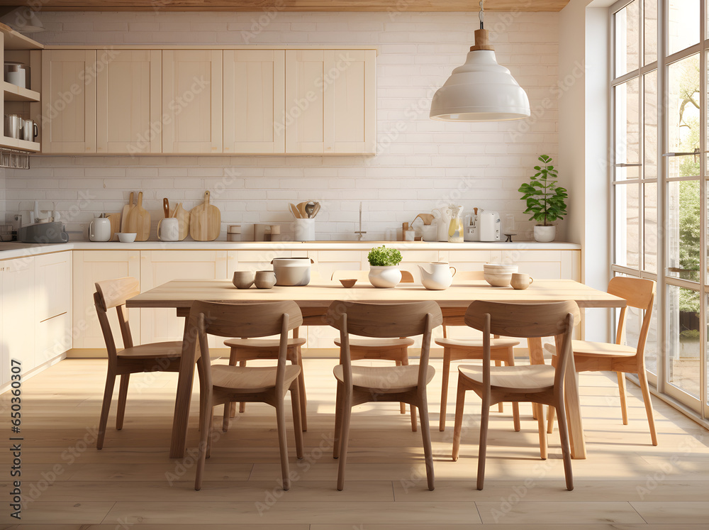 Modern cozy Kitchen with wood table and chairs