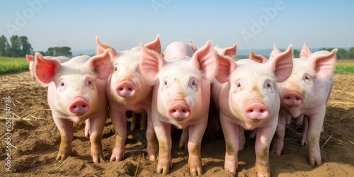 A Group Of pigs Standing Next To Each Other On A Field. Generative AI