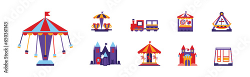 Amusement Park Fairy Attractions and Entertainment Vector Set