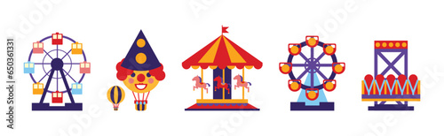 Amusement Park Fairy Attractions and Entertainment Vector Set