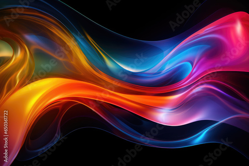 Colorful rainbow silk metallic waves on dark background