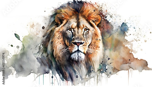lion watercolor on a full white background 