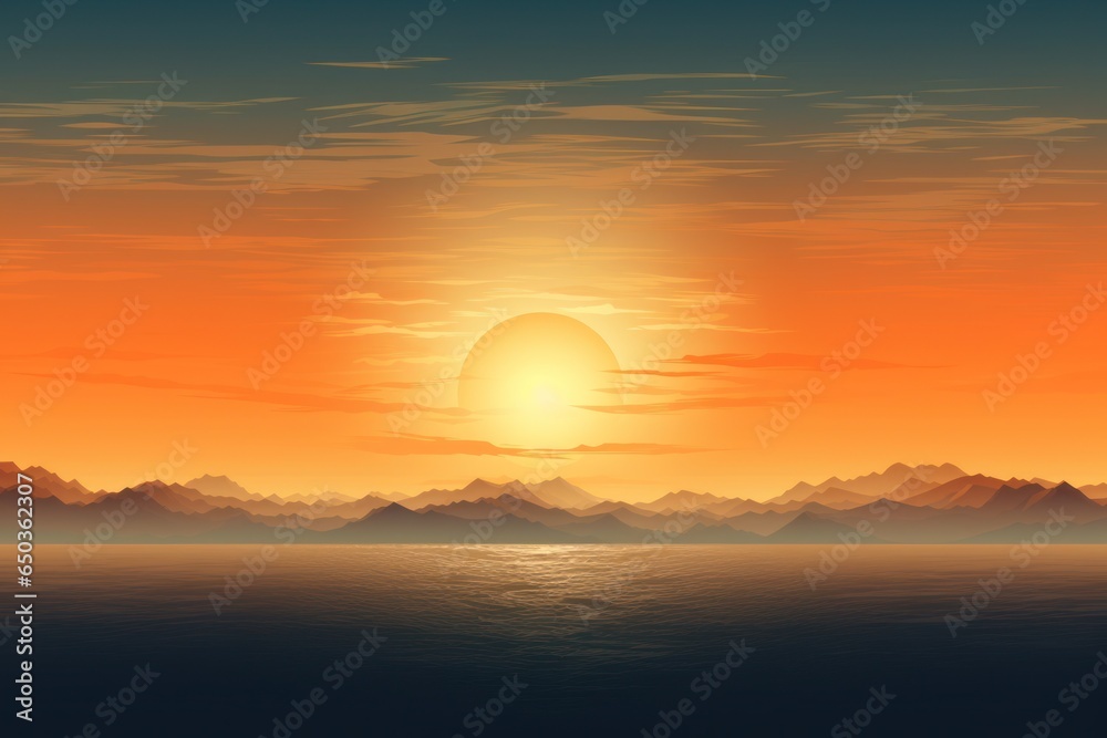 A picturesque sunset over the ocean with majestic mountains in the background. Perfect for travel and nature-themed designs.