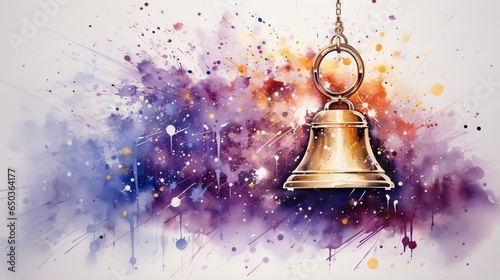 a painting of a bell with a chain hanging from it. generative ai