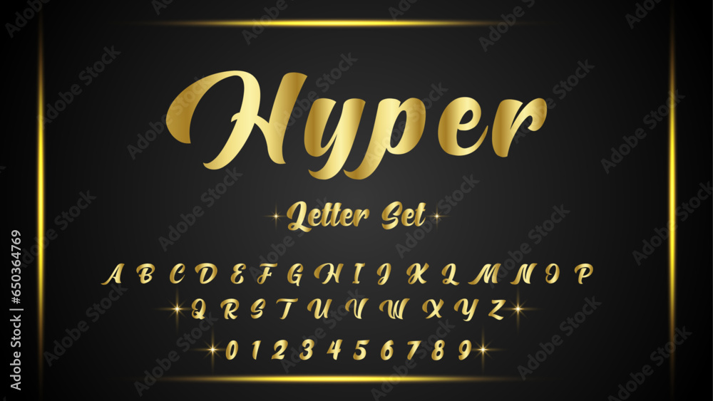 HYPER, Elegant golden alphabet letters font set. Classic Custom gold ...