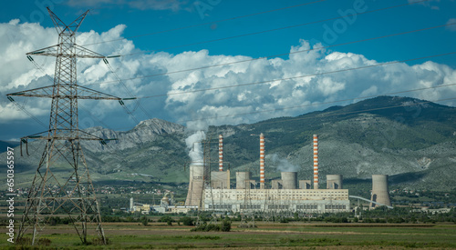 TETRAFOLO , GREECE - SEPTEMBER 11 2022: Aghios Dimitrios Power Plant near Thessaloniki in Greece