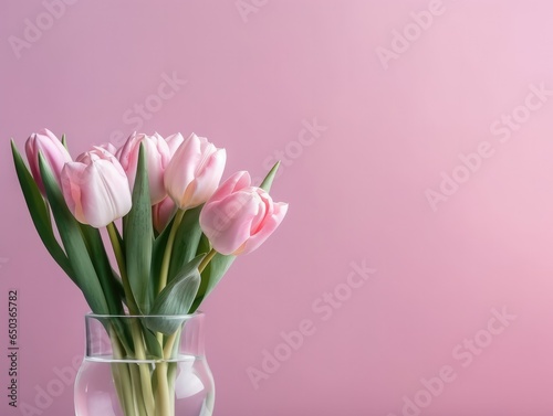 Bouquet of tulips in a vase with copy space. © Boris