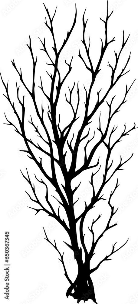 Fototapeta premium Silhouette of dry branch decorated background comic scene by dry ink with isolate transparent background generated AI