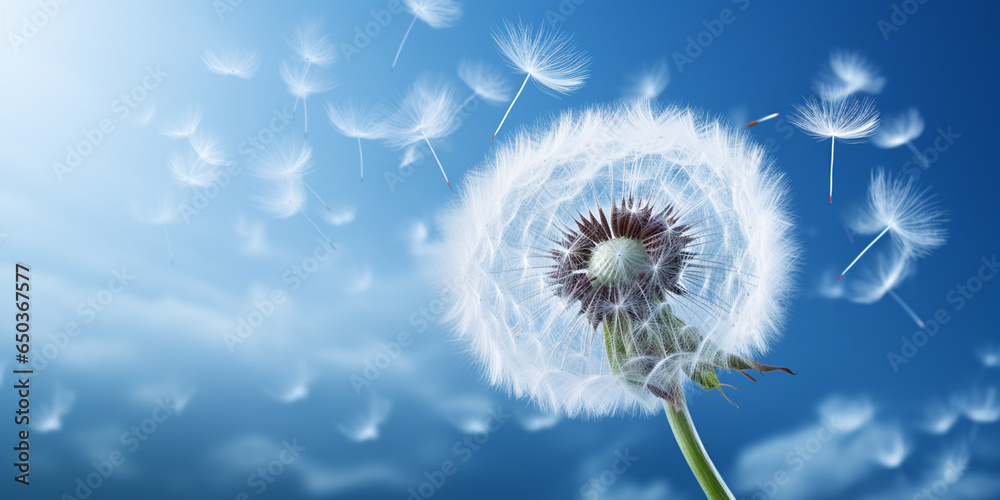 High-Resolution Close-Up of a Dandelion with Wispy Puff Balls Blown Away