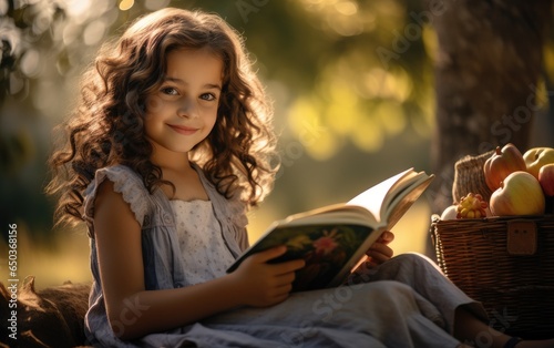 Kid girl is reading a book ...