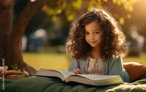 Kid girl is reading a book ...