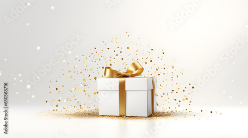 Gold bow gift box on white background © Oksana