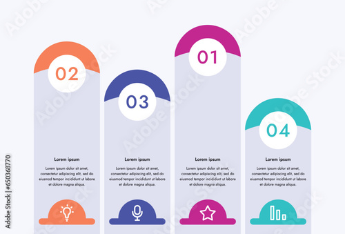 Color infographics on a light background. The rating of 4 elements with icons and content is shown. Can be used for visual comparison of any four entities.