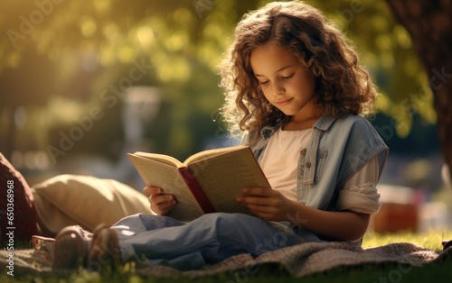 Kid girl is reading a book ...