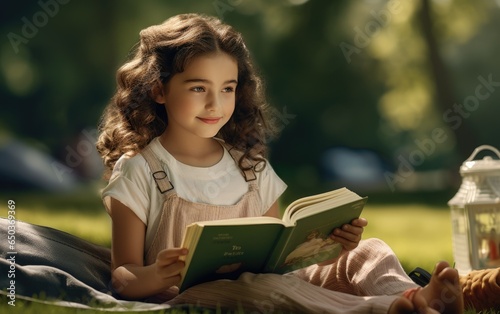 Kid girl is reading a book ...