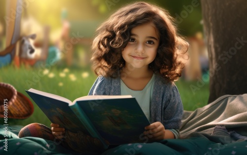 Kid girl is reading a book ...