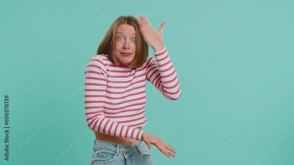 Woman raising hands asking what why reason of failure, demonstrating ...