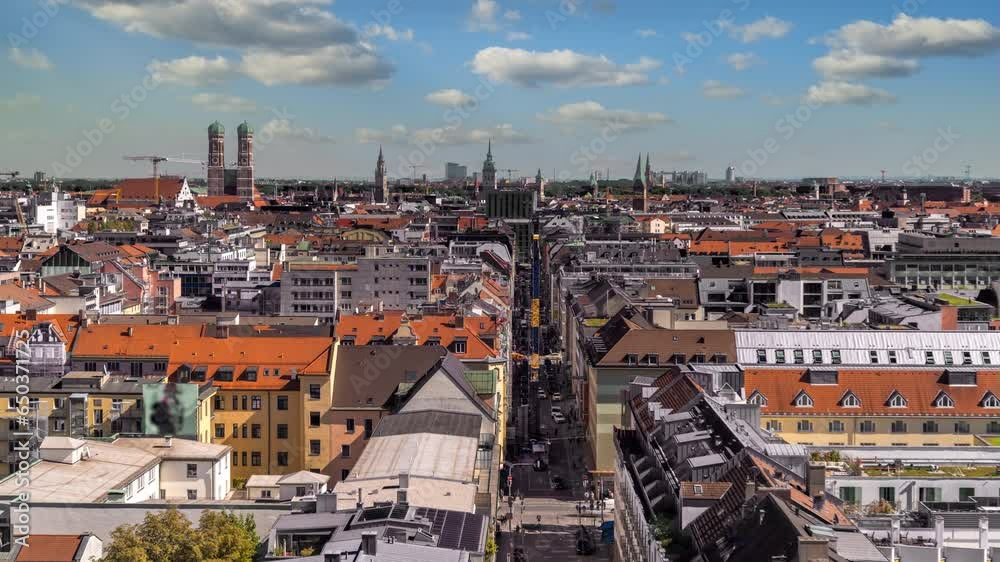 Munich city skyline aerialtop view, munich frauenkirche church cathedral, munich old town germany city downtown time lapse. Munich city skyline aerialtop view, munich frauenkirche church cathedral, munich old town germany city downtown time lapse.