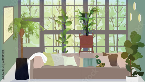 VECTORIZACIÓN DE UNA SALA DE ESTAR CON PLANTAS 