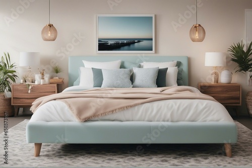 Coastal style interior design of modern bedroom