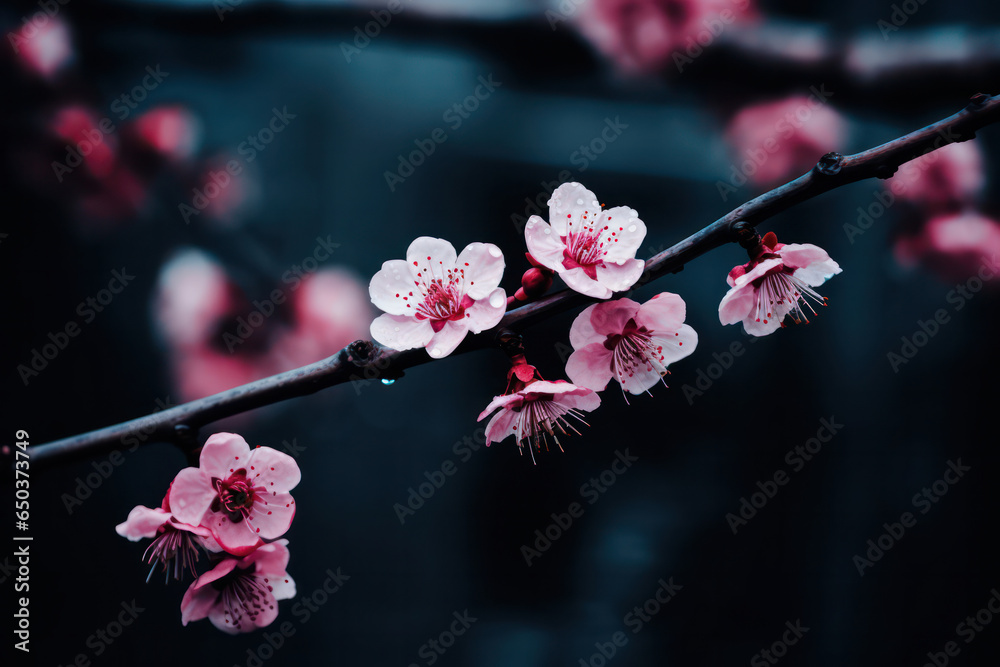 Φωτογραφία A close-up of a vibrant three-colored blossom, with hues of pink, purple, and white, set against a striking black background, accentuating the blossom's delicate beauty