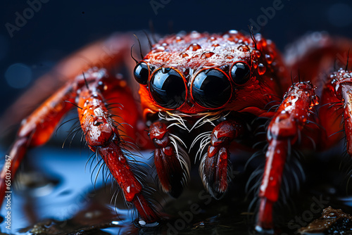 Stunning macro view of a small spider, vivid details bringing the creature's intricate beauty to life. Perfect mix of awe and thrill for nature-focused projects. photo