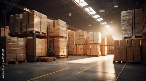 A warehouse full of boxes and pallets.