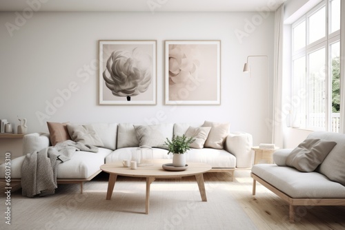 Interior of a modern and contemporary living room in a house designed in a nordic style