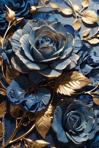 Yellow and blue fictious roses wallpaper designed in a luxury way with artistic placement photo