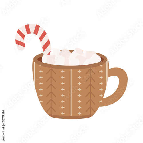 Cup with marshmallows and candy cane