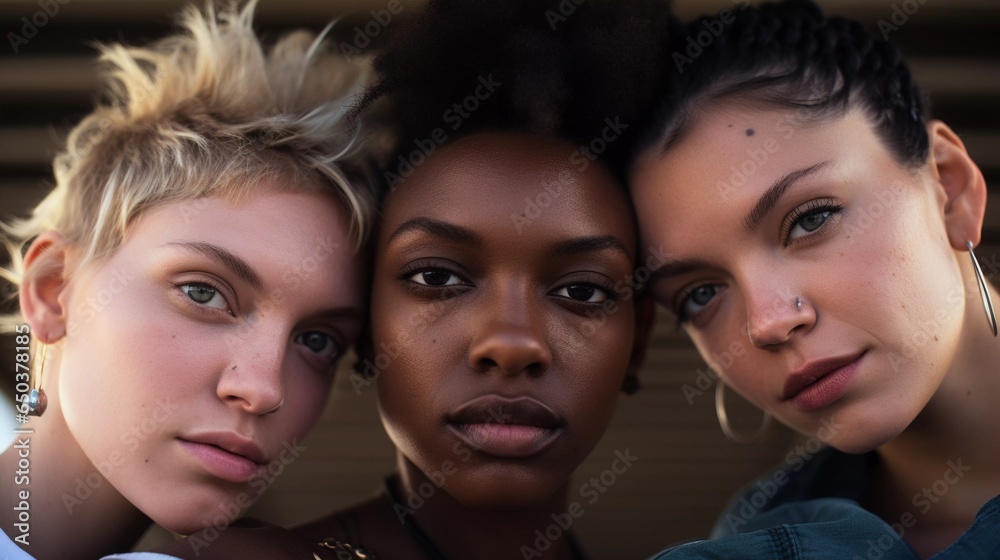 Faces of Three LGBT Individuals in Close-Up